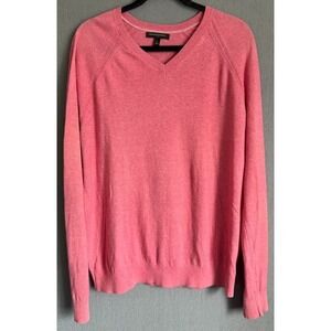 Banana Republic Sweater Men Large Pink V‎ Neck 100% Cotton Long Sleeve Pullover